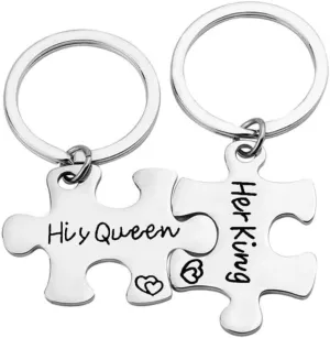 Her King His Queen Keychains Couple Keyring Gift Valentines Key Ring Set for Valentines Day, Wedding, Engagement Decorations