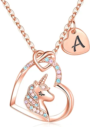 Hidepoo Unicorn Necklace Graduation Gifts for Girls Dauther - Colorful CZ Heart Pendant Initial Unicorn Necklaces for Girl Teens Little Girls Jewelry Birthday Gift