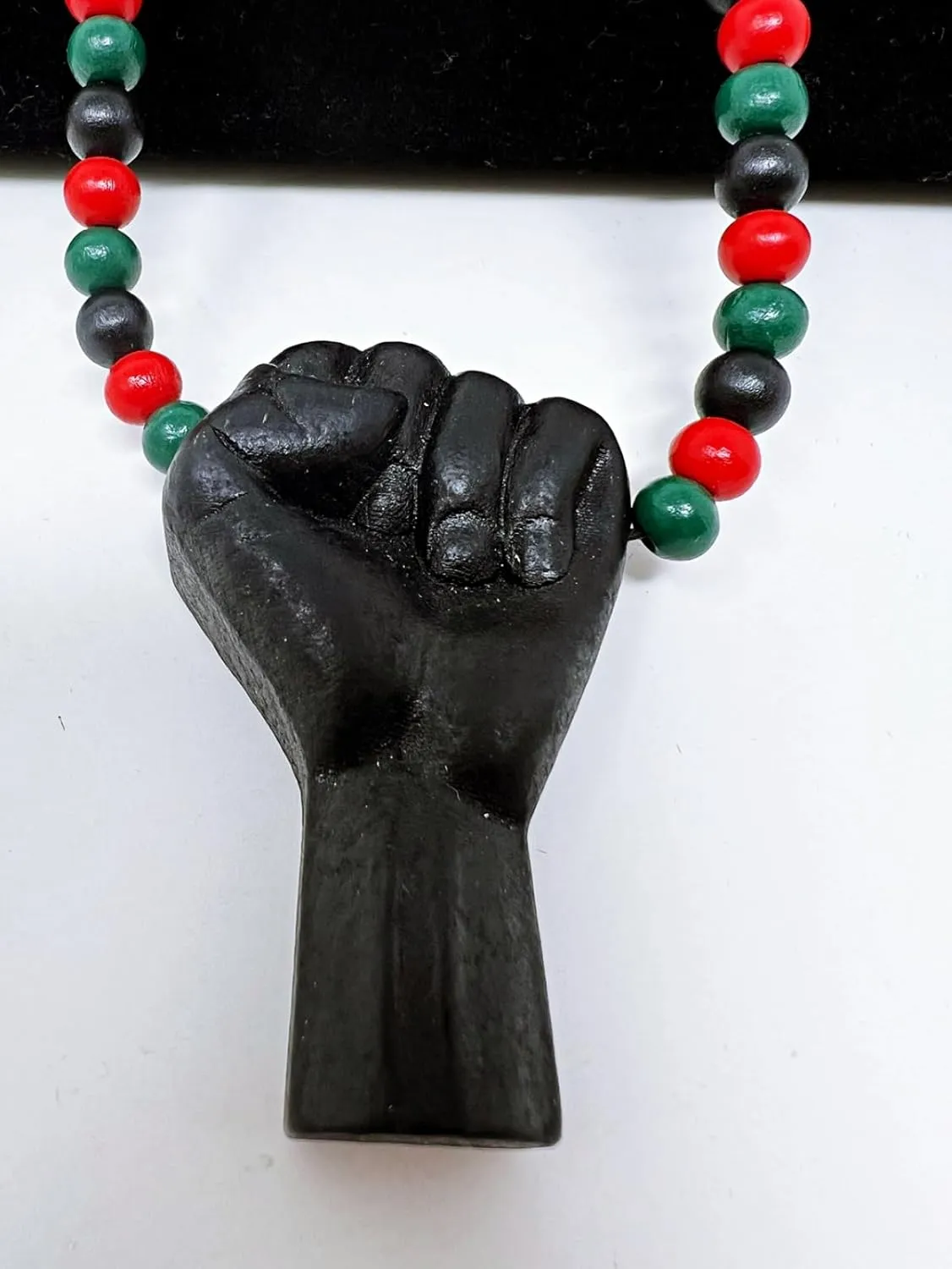 Hip Hop Black Rising Fist Pendant 8mm 24, 27, 30, 36 inches Wooden Bead Necklace