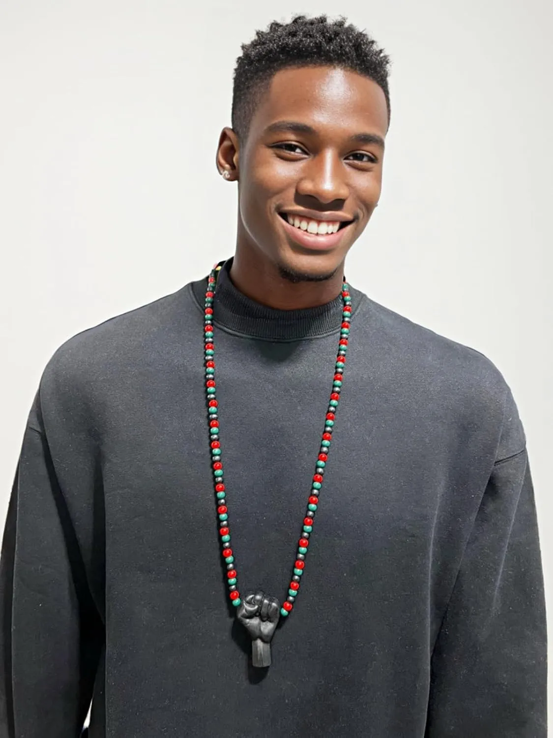 Hip Hop Black Rising Fist Pendant 8mm 24, 27, 30, 36 inches Wooden Bead Necklace