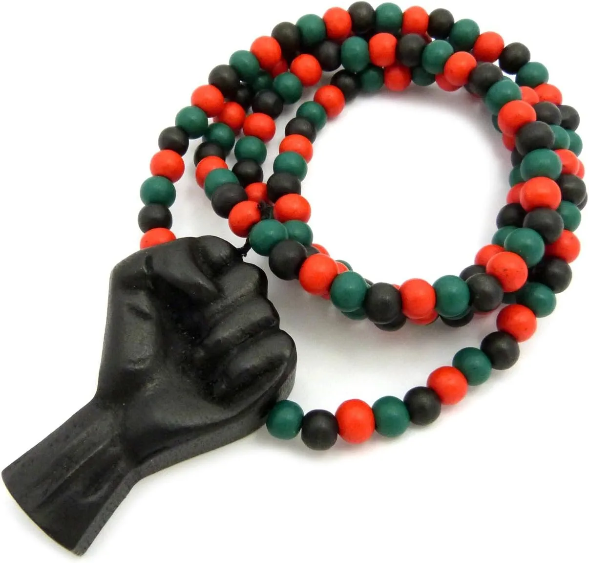 Hip Hop Black Rising Fist Pendant 8mm 24, 27, 30, 36 inches Wooden Bead Necklace