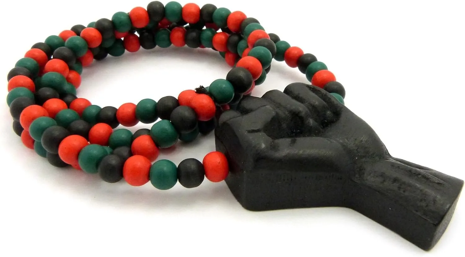 Hip Hop Black Rising Fist Pendant 8mm 24, 27, 30, 36 inches Wooden Bead Necklace