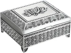 Hipiwe Vintage Metal Jewelry Box Trinket Storage Box Rectangle Treasure Chest Case Earring Ring Necklace Organizer Decorative Keepsake Box Birthday Gift for Women Girls(Small)