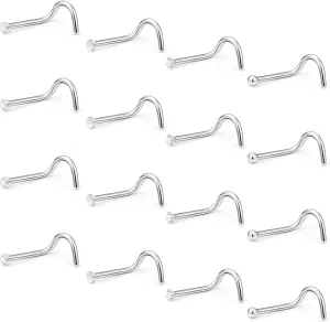 Hoeudjo 16Pcs Nose Rings 18G Nose Studs Surgical Steel 1.5MM Clear Crystal Nostril Ring Body Piercing Jewelry for Women Men