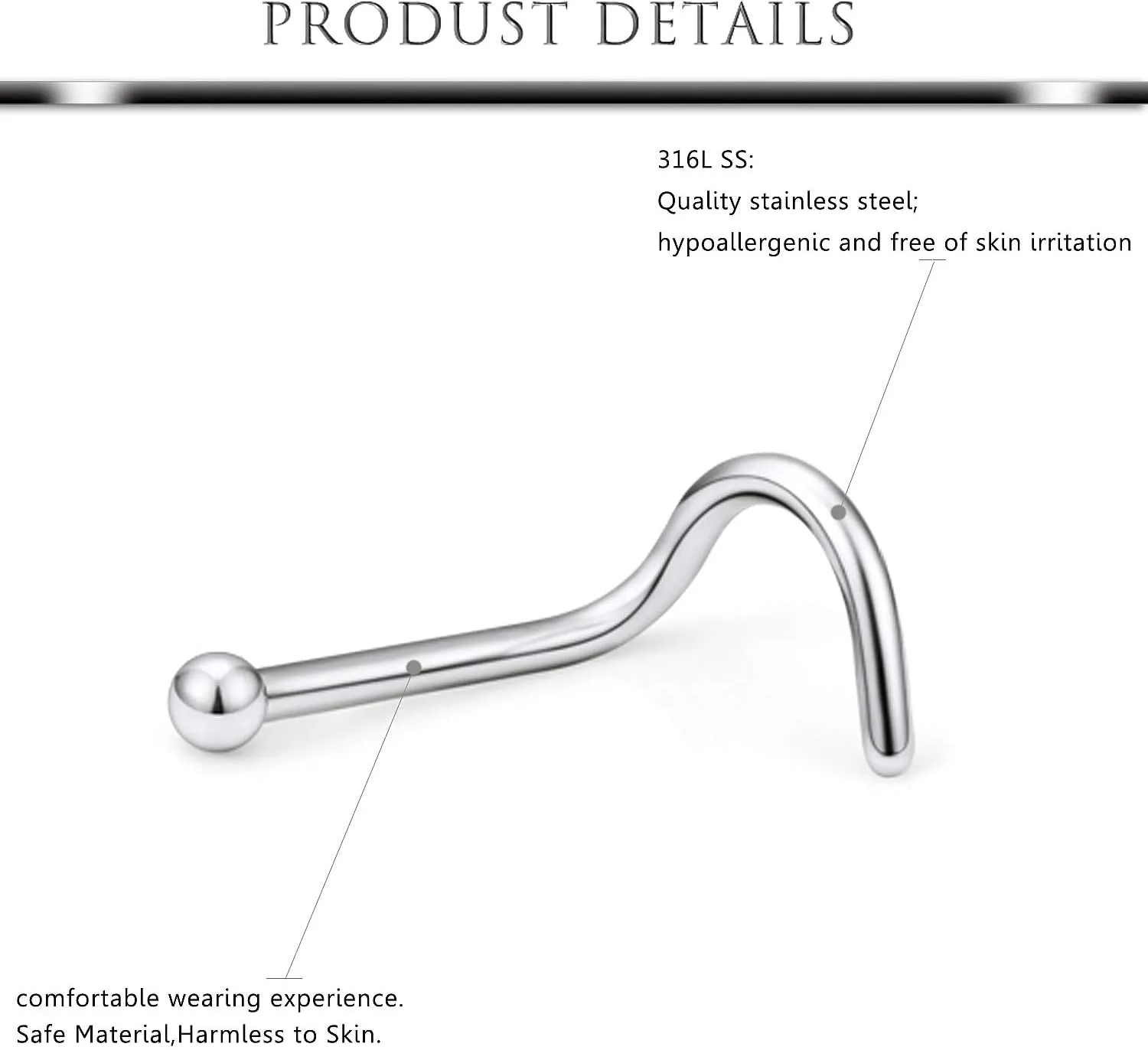 Hoeudjo 16Pcs Nose Rings 18G Nose Studs Surgical Steel 1.5MM Clear Crystal Nostril Ring Body Piercing Jewelry for Women Men