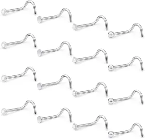 Hoeudjo 16Pcs Nose Rings 18G Nose Studs Surgical Steel 2.0MM Clear Crystal Nostril Ring Body Piercing Jewelry for Women Men