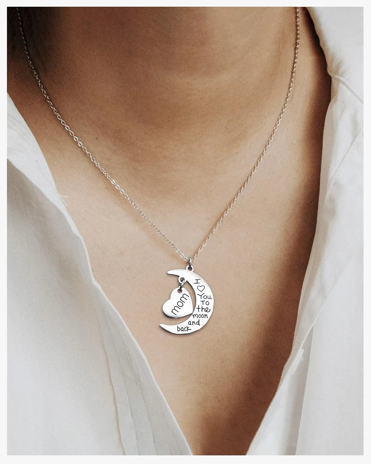 HOFOYA I Love You to The Moon and Back Stainless Steel Chain Necklace Jewelry Gifts for Mom Auntie Sister Grandma Teensdaughter,Birthday Christmas Valentines Gift for Women Teens.