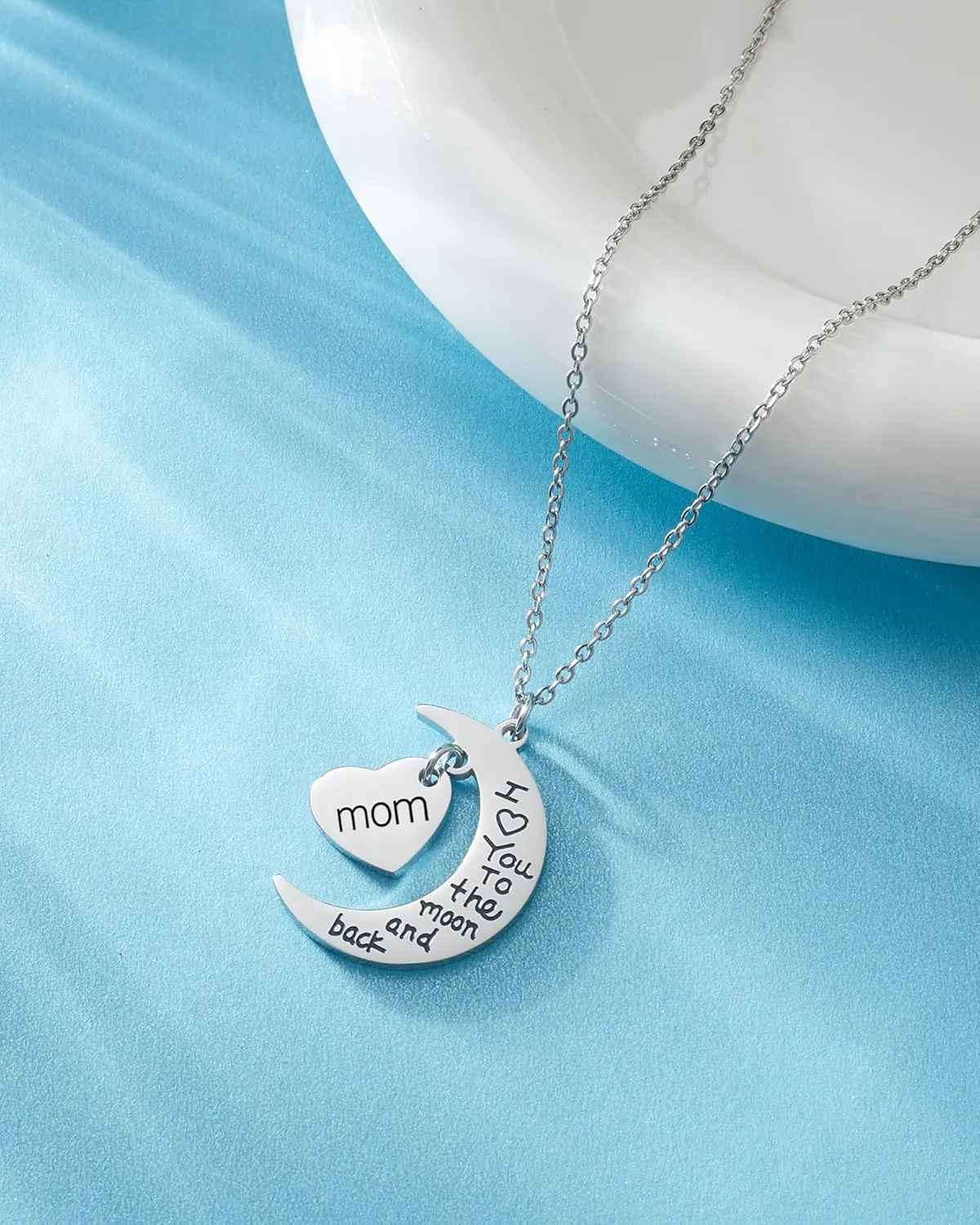 HOFOYA I Love You to The Moon and Back Stainless Steel Chain Necklace Jewelry Gifts for Mom Auntie Sister Grandma Teensdaughter,Birthday Christmas Valentines Gift for Women Teens.