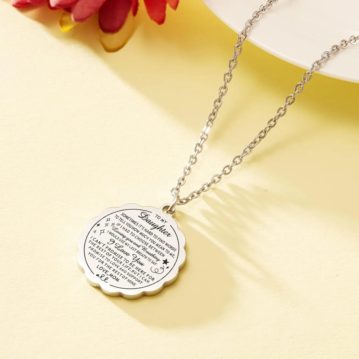 HOFOYA To My Daughter Inspirational Sunflower Pendnat Necklace,Sister Necklace from Sister Brother,Daughter Sister Granddaughter Birthday Gift,Mothers Day Valentines Gifts for Family or Friendship.