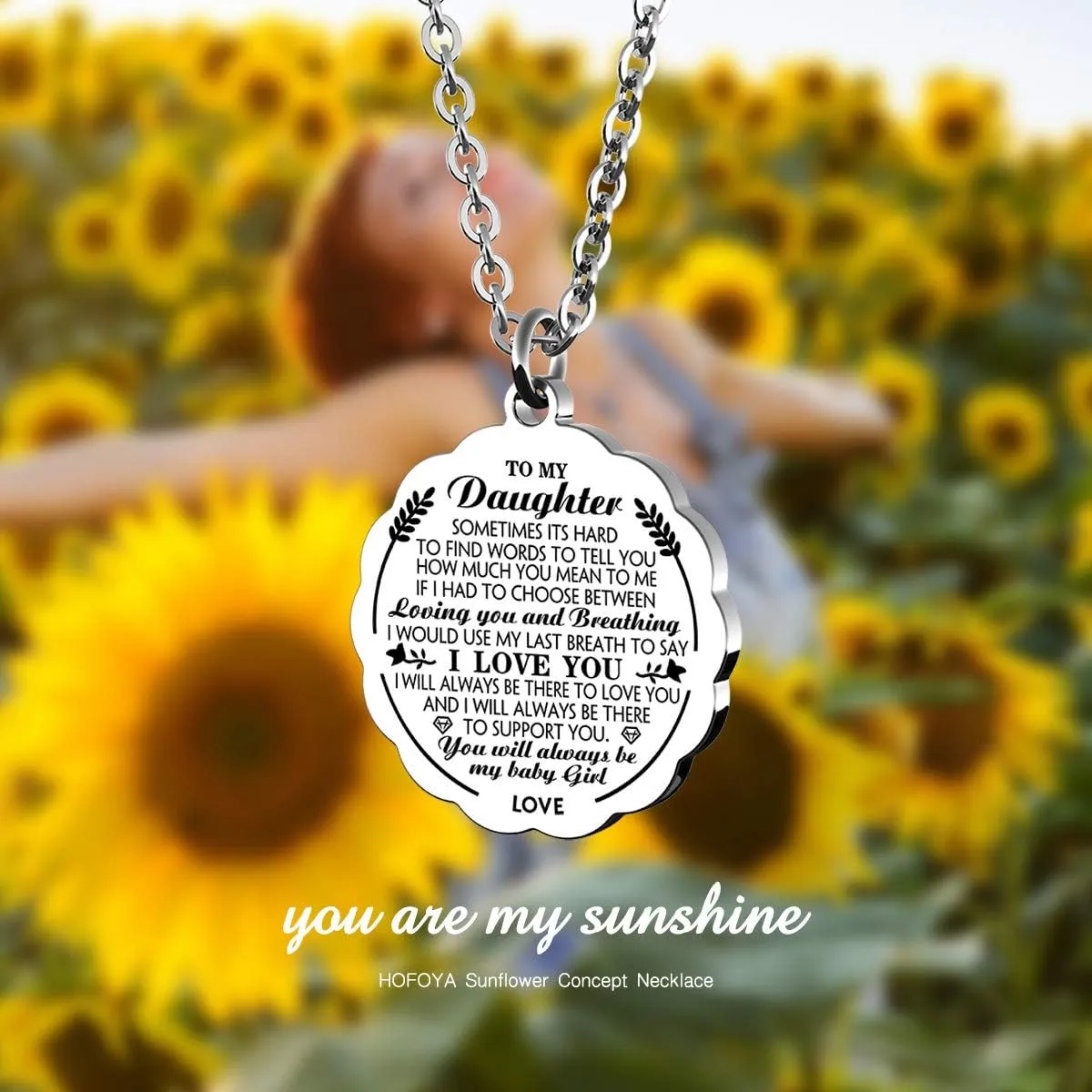 HOFOYA To My Daughter Inspirational Sunflower Pendnat Necklace,Sister Necklace from Sister Brother,Daughter Sister Granddaughter Birthday Gift,Mothers Day Valentines Gifts for Family or Friendship.