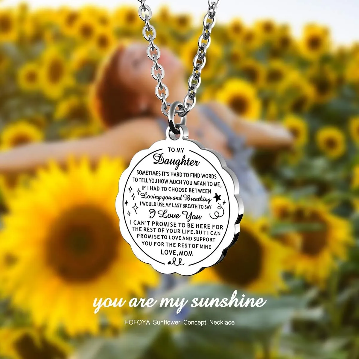 HOFOYA To My Daughter Inspirational Sunflower Pendnat Necklace,Sister Necklace from Sister Brother,Daughter Sister Granddaughter Birthday Gift,Mothers Day Valentines Gifts for Family or Friendship.