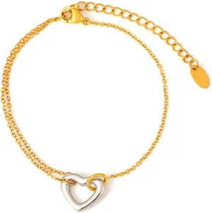 Hollow Love Heart Bracelet for Women 14K Gold Plated Stainless Steel Link Chain Bracelet Adjustable Love Friendship Bracelet Trendy Jewelry