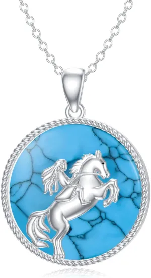 Horse Necklace for Women 925 Sterling Silver Genuine Turquoise Horse Pendant Jewelry Gift for Wife Mom Her