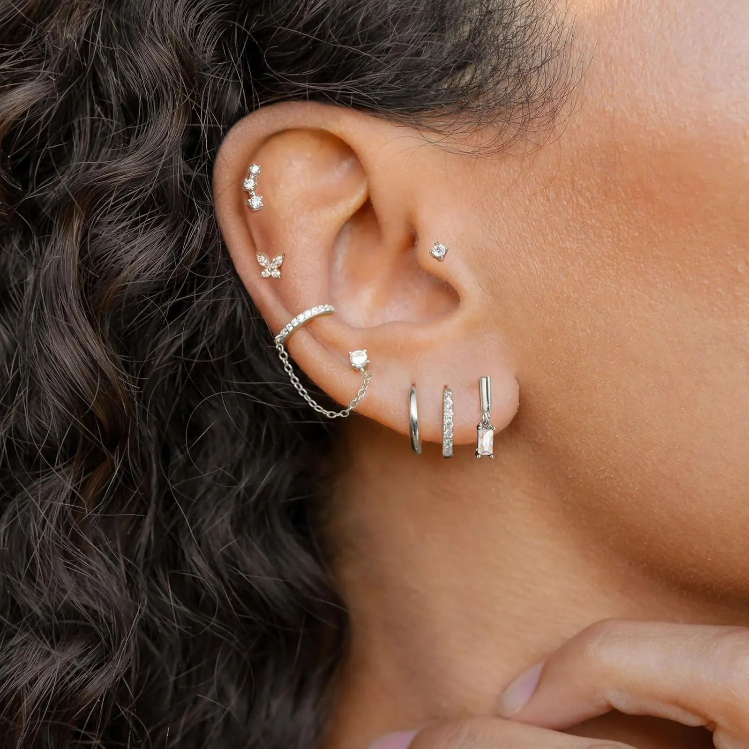 Hypoallergenic Flat Back Earrings, Cartilage Earrings for women Trendy Surgical Steel Earrings 14K Gold Small Stud Hoop Huggie Earrings Dangle Chain Earring Stacks Set for Multiple Piercing