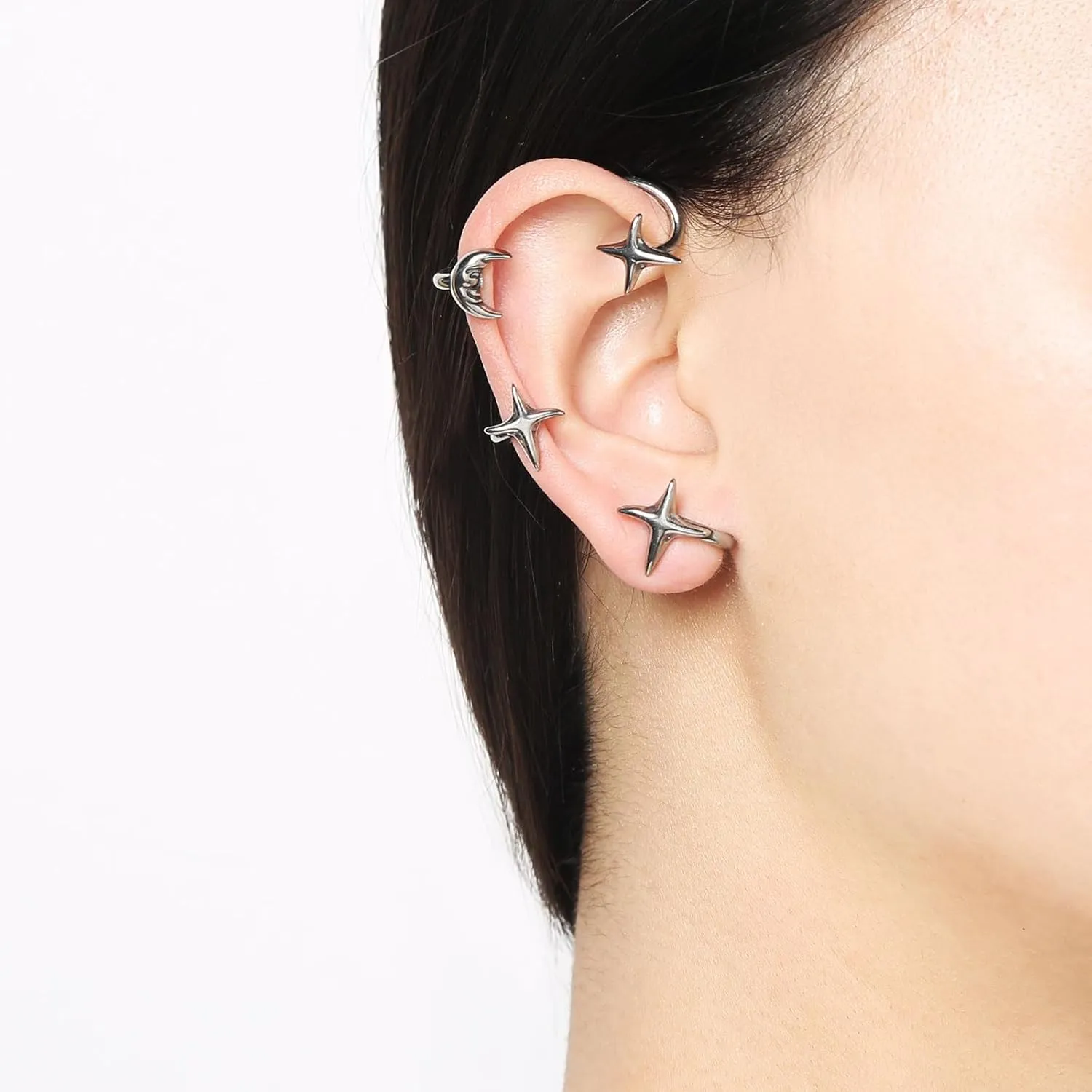 HZMAN Adjustable Elf Ear Cuff Earring for Women Stainless Steel No Piercing Ear Wrap Clip On Earrings Jewelry Gift