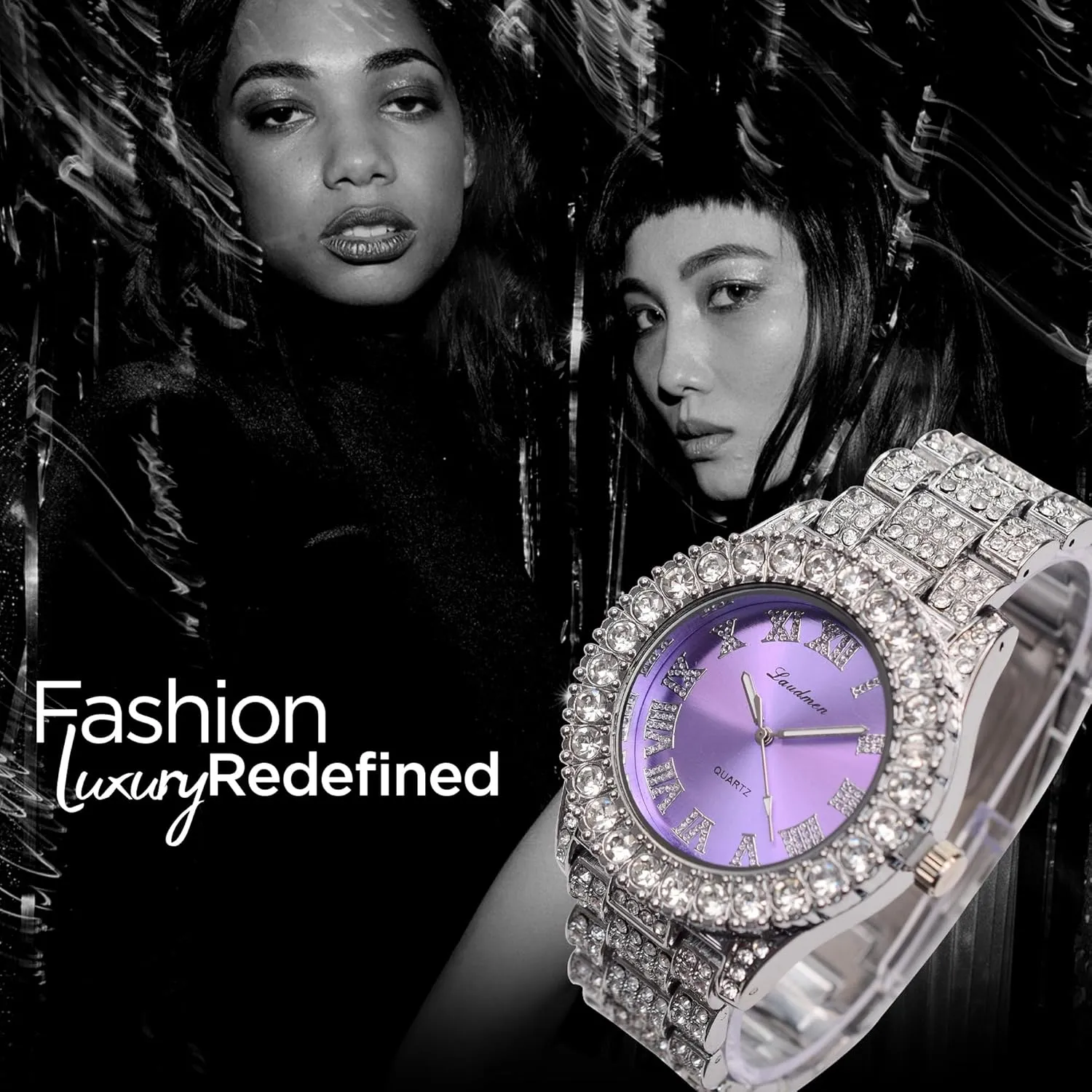Iced Out 44MM Colorful Dial Gold Plated Big Diamond Roman Numeral Watch, Full Icy Cuban Link 18 Inch Necklace Chain, Bracelet Luxury Bling Gift Set