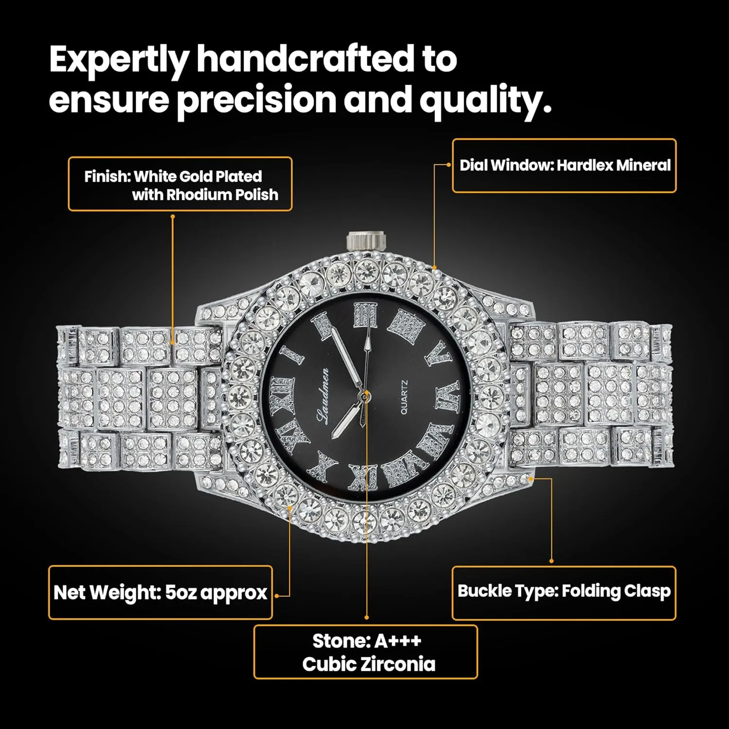 Iced Out 44MM Colorful Dial Gold Plated Big Diamond Roman Numeral Watch, Full Icy Cuban Link 18 Inch Necklace Chain, Bracelet Luxury Bling Gift Set
