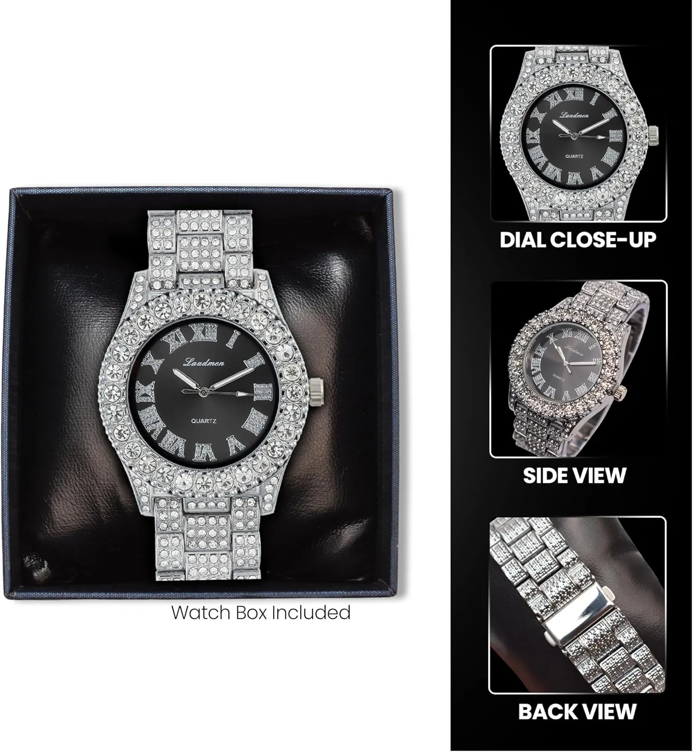 Iced Out 44MM Colorful Dial Gold Plated Big Diamond Roman Numeral Watch, Full Icy Cuban Link 18 Inch Necklace Chain, Bracelet Luxury Bling Gift Set