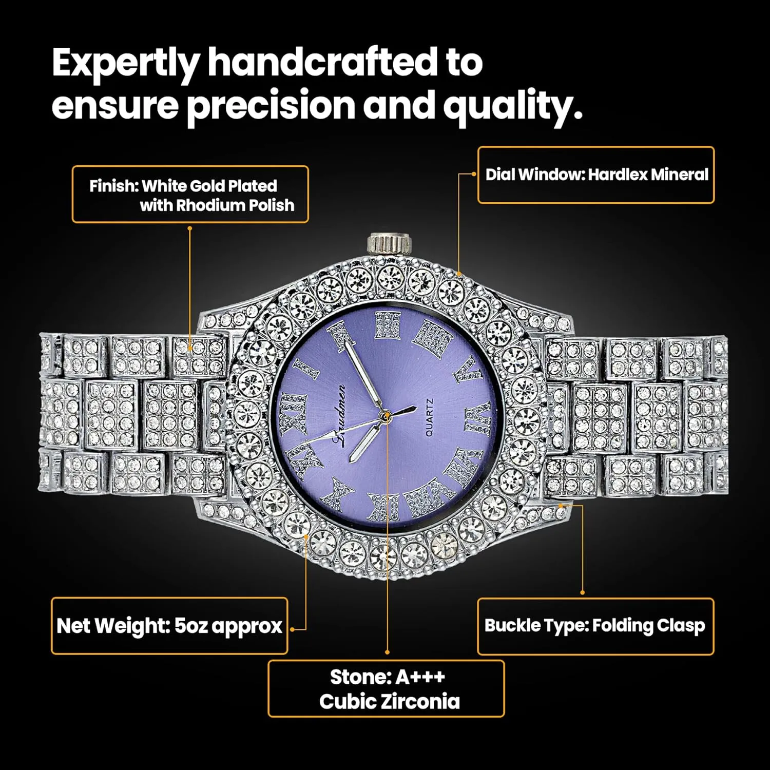 Iced Out 44MM Colorful Dial Gold Plated Big Diamond Roman Numeral Watch, Full Icy Cuban Link 18 Inch Necklace Chain, Bracelet Luxury Bling Gift Set