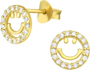 ICYROSE 925 Sterling Silver Dainty Little Face with Smile with Cubic Zirconia Trendy Jewelry Gold Plated Studs Earrings 43015