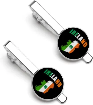 Ireland Map Flag Irish St Patricks 1 Pair Tie Clips Necktie Bar Pinch Clip for Wedding Business