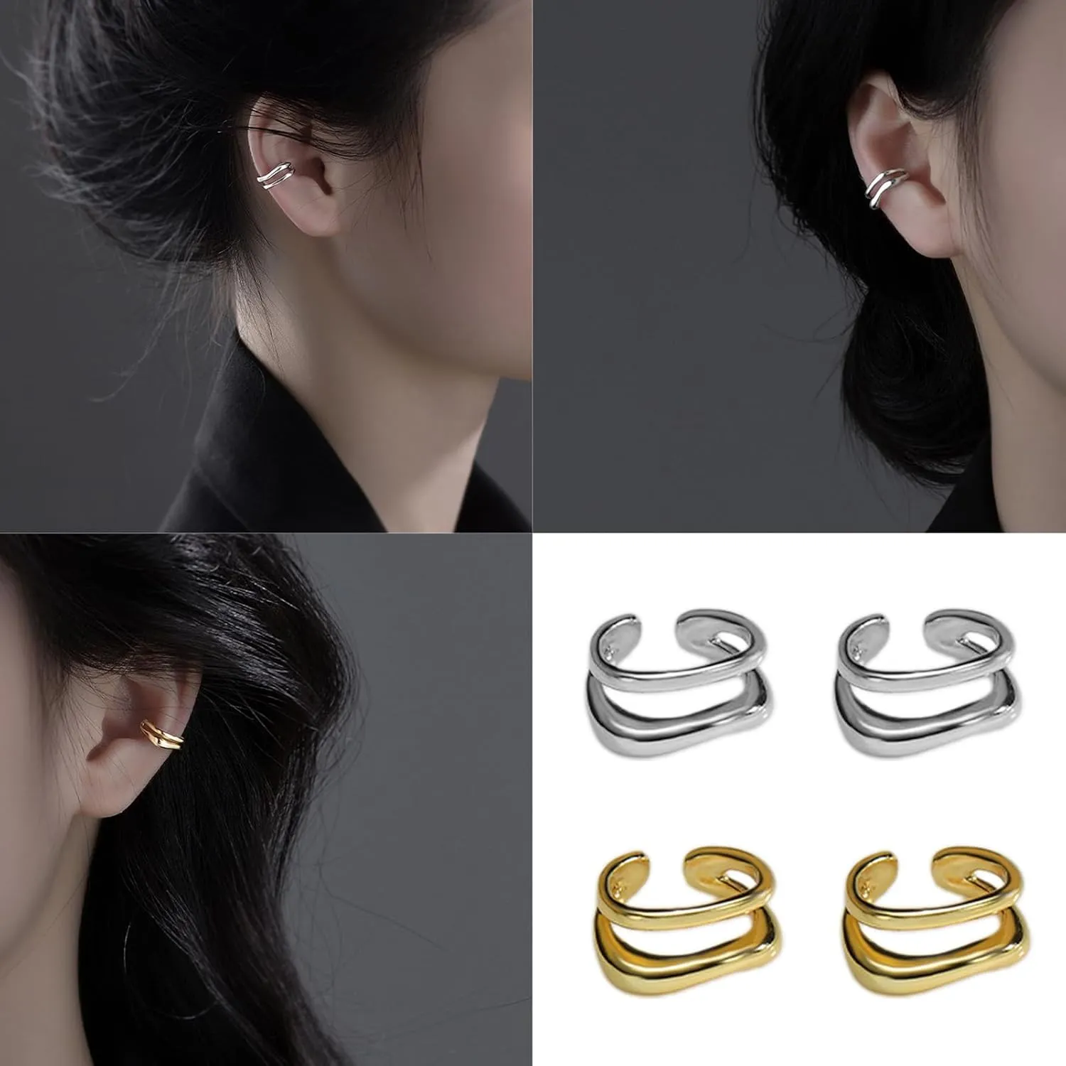 Irregular C Shaped Ear Cuff Double-Layer Line Ear Bone Clip Cartilage Earrings Elegant Jewelry Accessories for Women