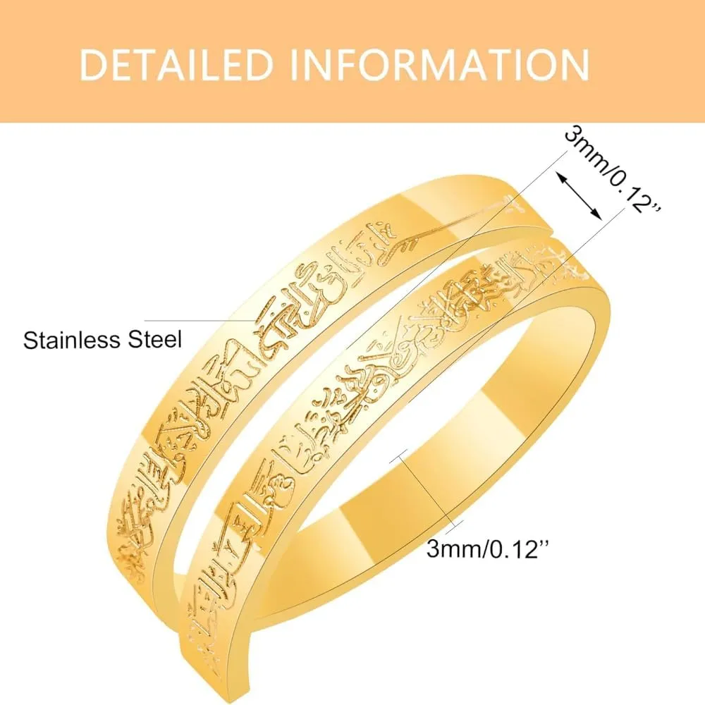 Islamic Ayatul Kursi Adjustable Rings for Women Stainless Steel Muslim Allah Quran Openable Ring Arabic Calligraphy Islam Eid Islamic Jewelry Gifts