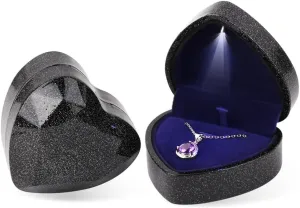 iSuperb Pendant Necklace Box with LED Light Heart Shape Jewelry Gift Box Bracelet Case for Anniversary Wedding Engagment (starry sky black)