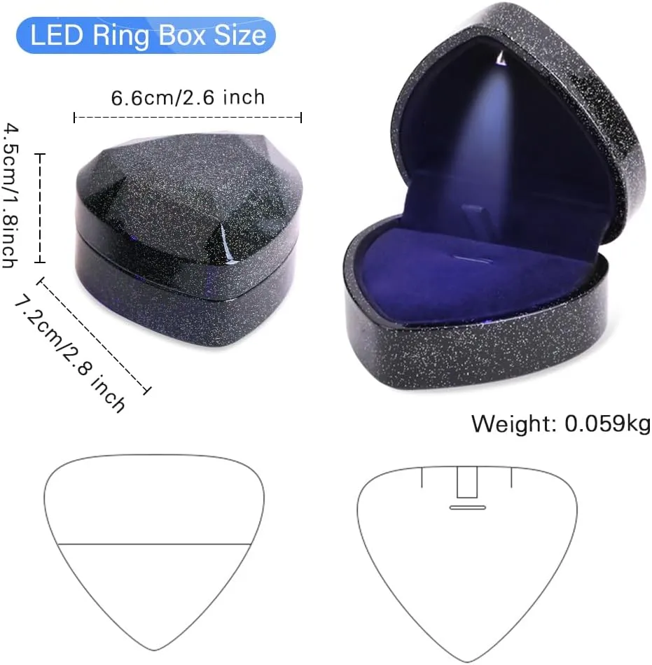 iSuperb Pendant Necklace Box with LED Light Heart Shape Jewelry Gift Box Bracelet Case for Anniversary Wedding Engagment (starry sky black)