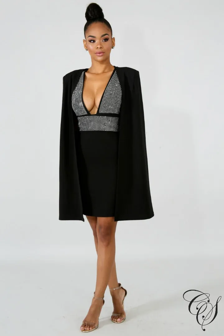 Jamelia Bat Wing Rhinestone Dress Set