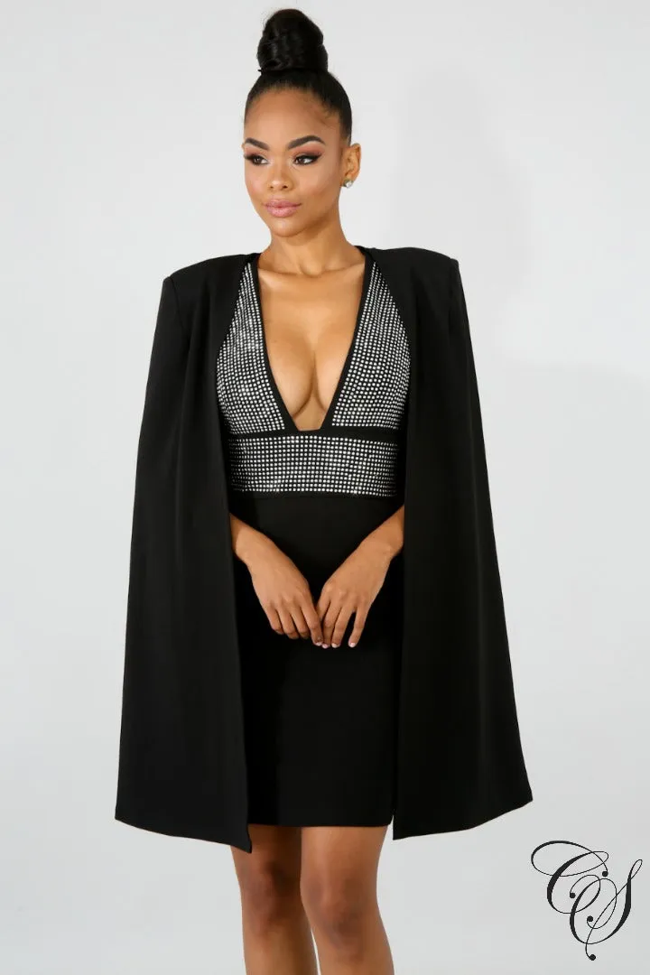 Jamelia Bat Wing Rhinestone Dress Set