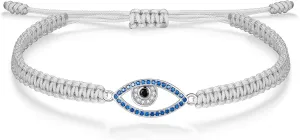 J.Endar Evil Eye Bracelet for Women Sterling Silver 925 Cubic Zircon Nazar Luck String Grey Cord Bracelet Handmade Jewellery Protection Amulet Gift