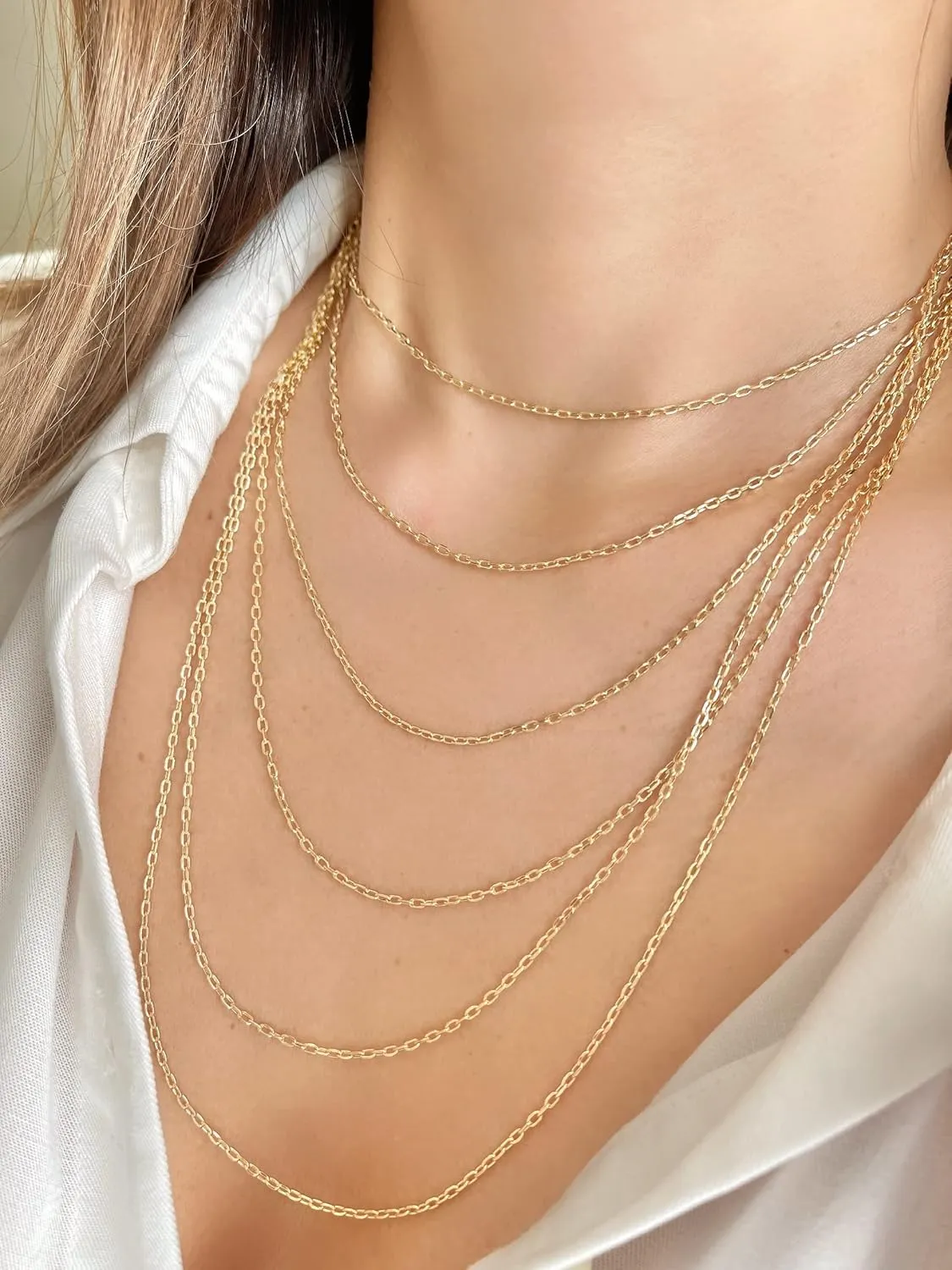 JEWELHEART 14K Real Gold Link Chain Necklace - 2mm Diamond Cut Cable Chain - Dainty 10K Yellow Gold Necklace For Women with Lobster Clasp 14-24"