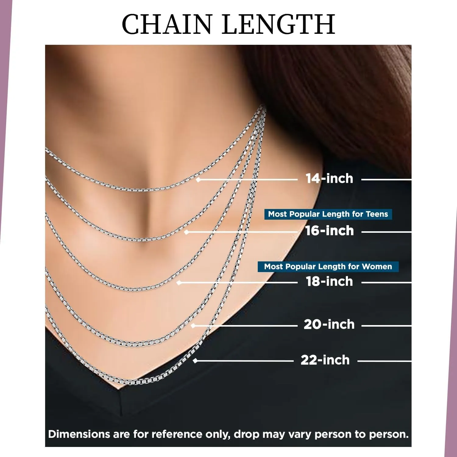 Jewelili 10K Solid White, Yellow Gold or Sterling Silver Box Link Chain Necklace | 14" to 22" Lengths | 0.55mm or 0.65mm or 1.00mm Thick | With Gift Box