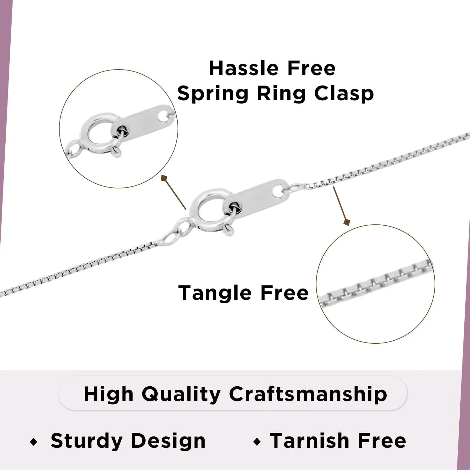 Jewelili 10K Solid White, Yellow Gold or Sterling Silver Box Link Chain Necklace | 14" to 22" Lengths | 0.55mm or 0.65mm or 1.00mm Thick | With Gift Box