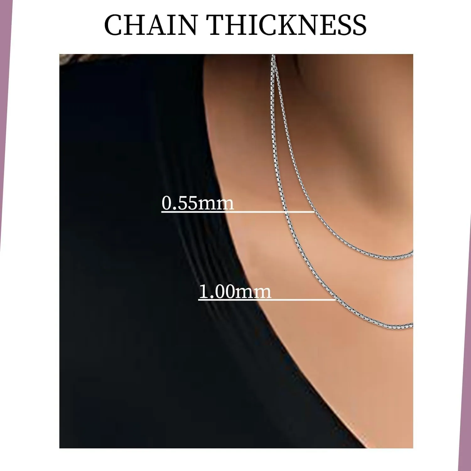 Jewelili 10K Solid White, Yellow Gold or Sterling Silver Box Link Chain Necklace | 14" to 22" Lengths | 0.55mm or 0.65mm or 1.00mm Thick | With Gift Box