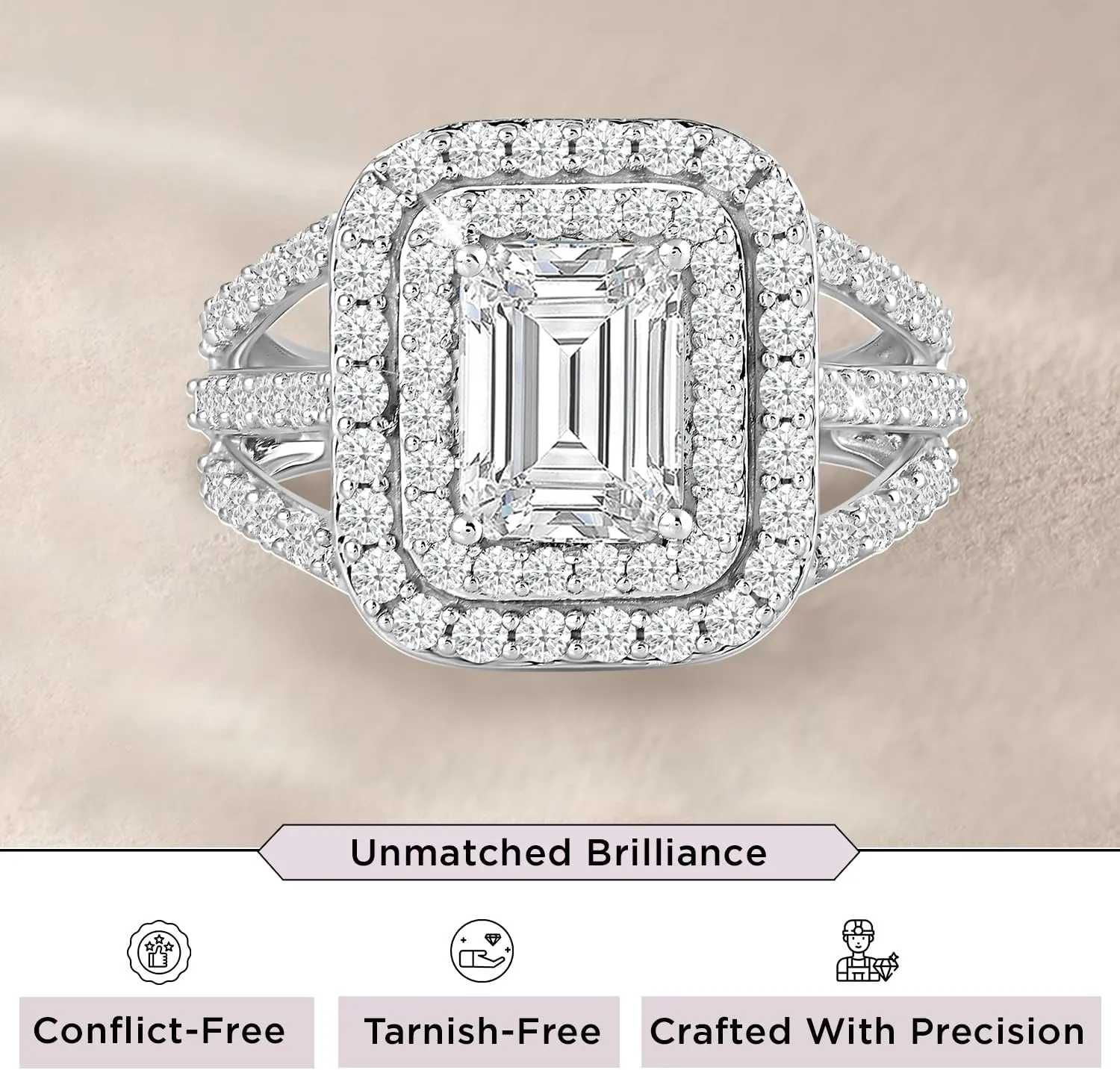 Jewelili Fine Silver Plate Octagonal & Round-cut Cubic Zirconia Halo Engagement Ring Wedding Fashion Jewelry for Women