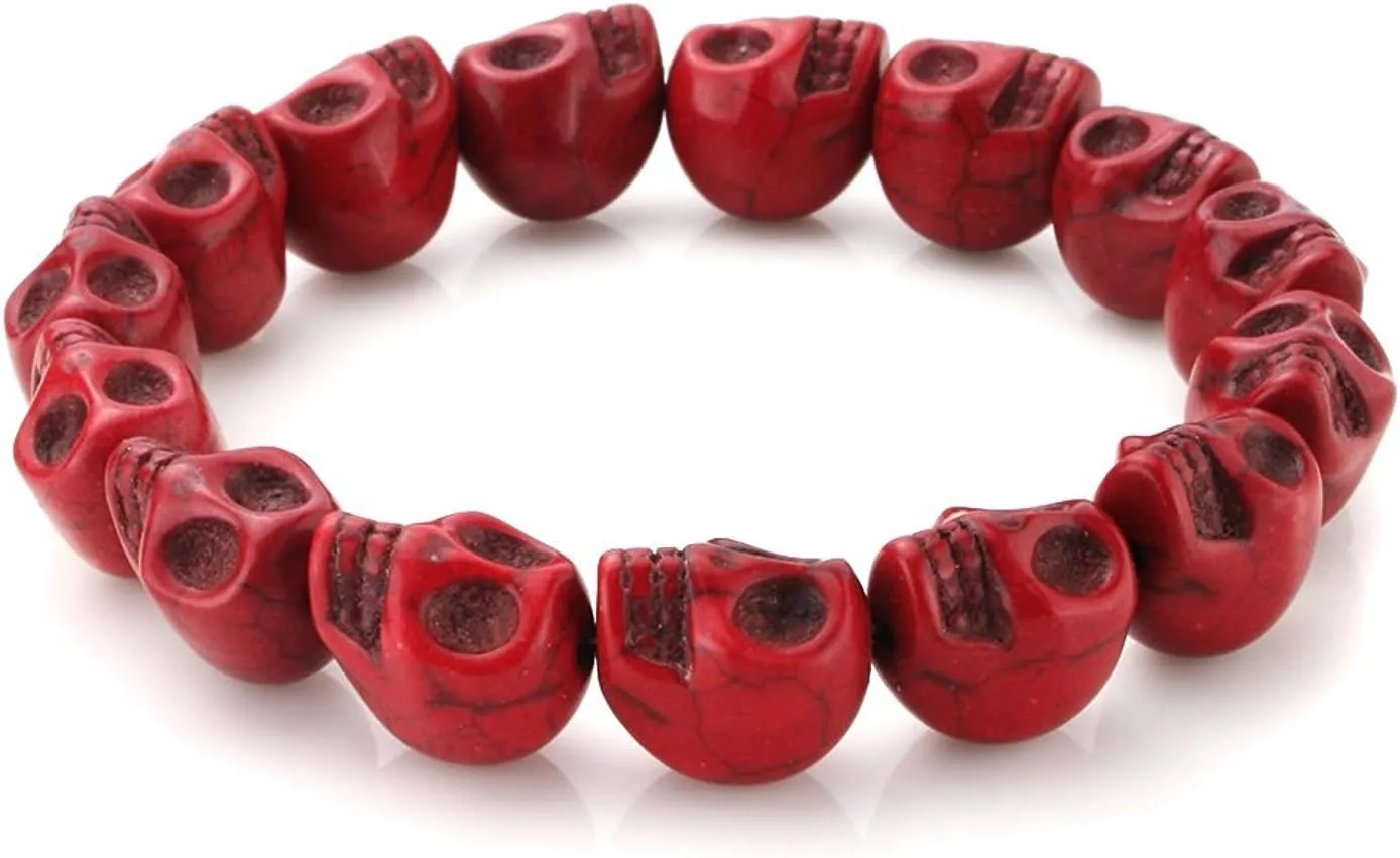 JEWELRIESHOP Skull Bracelet Colorful Howlite Synthetic Turquoise Skeleton Tibetan Prayer Bead Mala Bracelet for Men Women