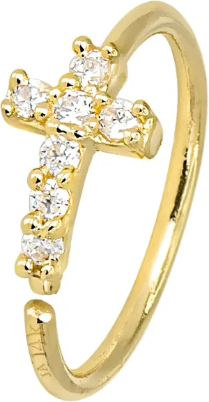 Jewelry Avalanche 20G 14K Yellow Gold Cross CZ Nose Hoop Ring Twist-open 5/16"(8mm) Nose Ring, Unisex, Diamond Simulated Stones 14KNHCRS-CZYG