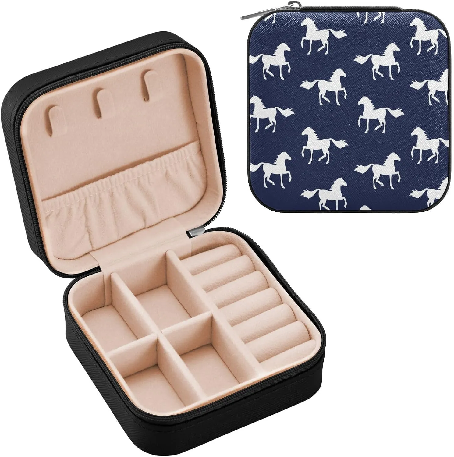 Jewelry Box Horse Travel Mini Jewelry Storage Box, Portable PU Leather Jewelry Organizer Case Necklace, Earrings, Rings, Bracelet Storage Holder for Girls Ladies Women Gift