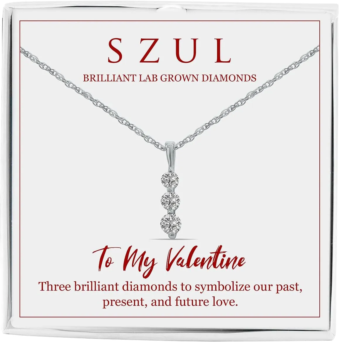 Jewelry Gift for Your Valentine - 1/4 Carat TW Past Present Future Three Stone Lab Grown Diamond Necklace in .925 Sterling Silver (Diamond Color F-G, Clarity VS1-VS2)