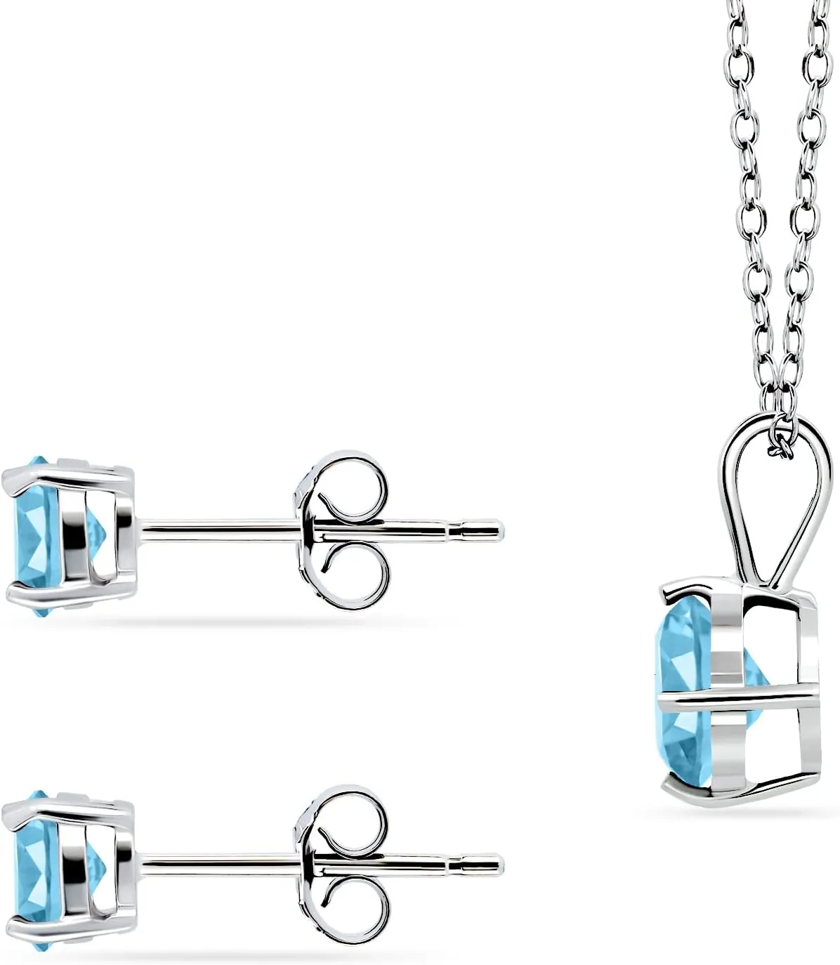 Jewelry Sets for Women, Necklace and Earring Sets for Women, Birthstone Jewelry, Genuine or Synthetic Gemstone, Round Solitaire, Pendant Necklace, Stud Earrings, Sterling Silver Jewelry or Gold Flash