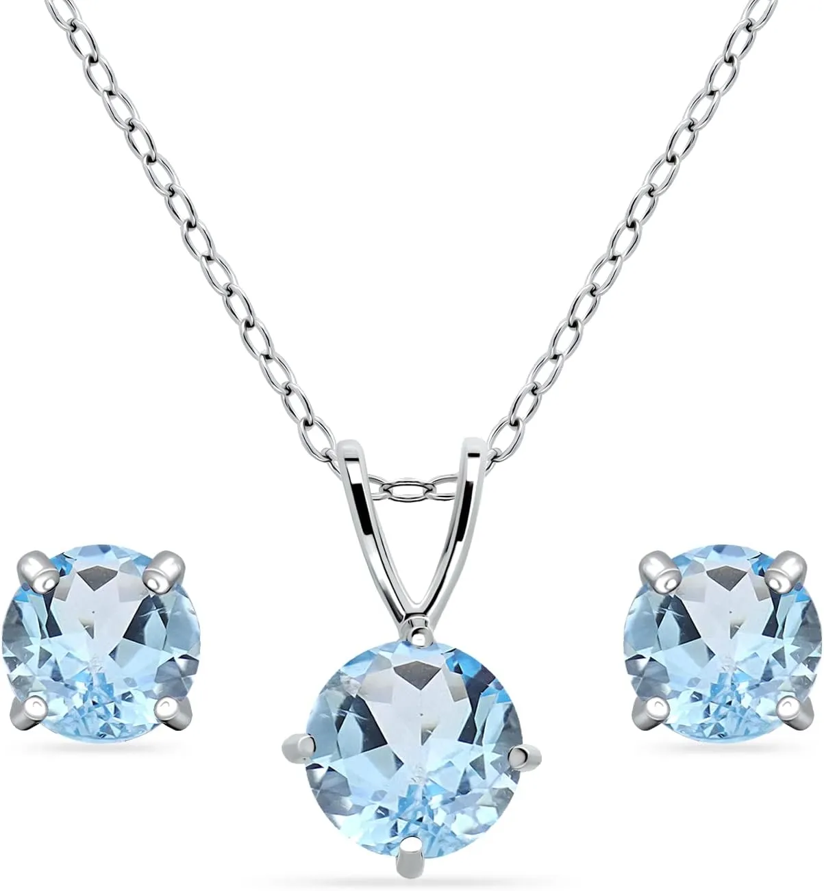 Jewelry Sets for Women, Necklace and Earring Sets for Women, Birthstone Jewelry, Genuine or Synthetic Gemstone, Round Solitaire, Pendant Necklace, Stud Earrings, Sterling Silver Jewelry or Gold Flash