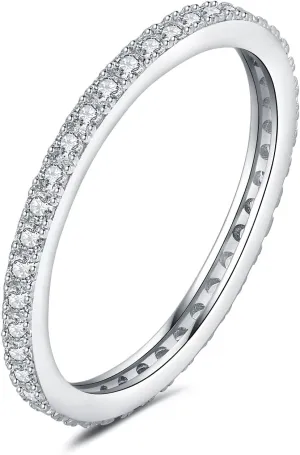 JewelryPalace Genuine Moissanite Wedding Rings for Women, Eternity 14k White Yellow Rose Gold Plated 925 Sterling Silver Promise Ring for Her, Round Cut Simulated Diamond Anniversary Band Ring VVS D-F