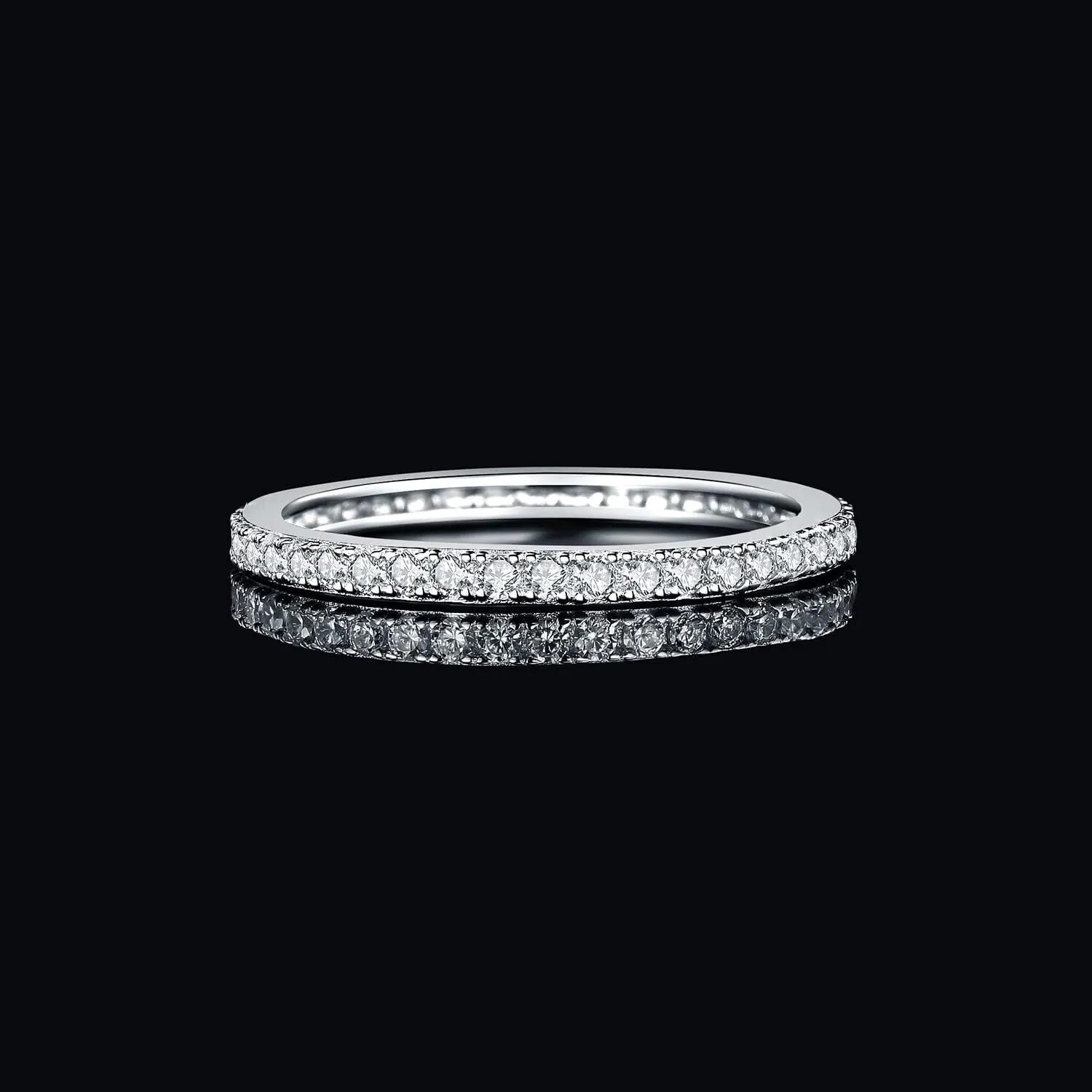 JewelryPalace Genuine Moissanite Wedding Rings for Women, Eternity 14k White Yellow Rose Gold Plated 925 Sterling Silver Promise Ring for Her, Round Cut Simulated Diamond Anniversary Band Ring VVS D-F