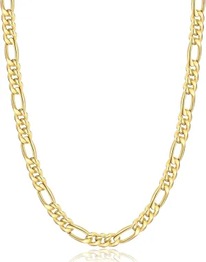 Jewlpire 5.5mm/7mm Stainless Steel Figaro Chain Necklace for Men, 14K Over Gold Chain for Men, Mens Jewelry Gift 16 18 20 22 24 26 Inch