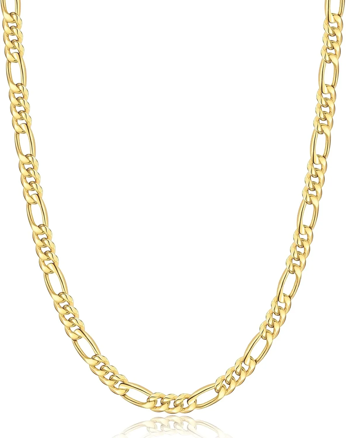 Jewlpire 5.5mm/7mm Stainless Steel Figaro Chain Necklace for Men, 14K Over Gold Chain for Men, Mens Jewelry Gift 16 18 20 22 24 26 Inch