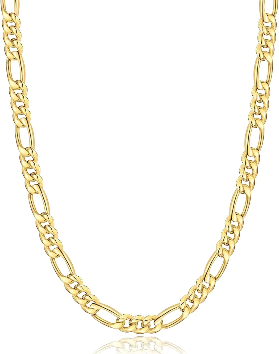 Jewlpire 5.5mm/7mm Stainless Steel Figaro Chain Necklace for Men, 14K Over Gold Chain for Men, Mens Jewelry Gift 16 18 20 22 24 26 Inch