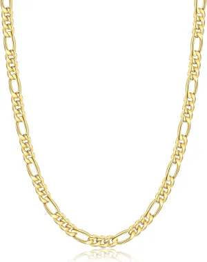 Jewlpire 5.5mm/7mm Stainless Steel Figaro Chain Necklace for Men, 14K Over Gold Chain for Men, Mens Jewelry Gift 16 18 20 22 24 26 Inch