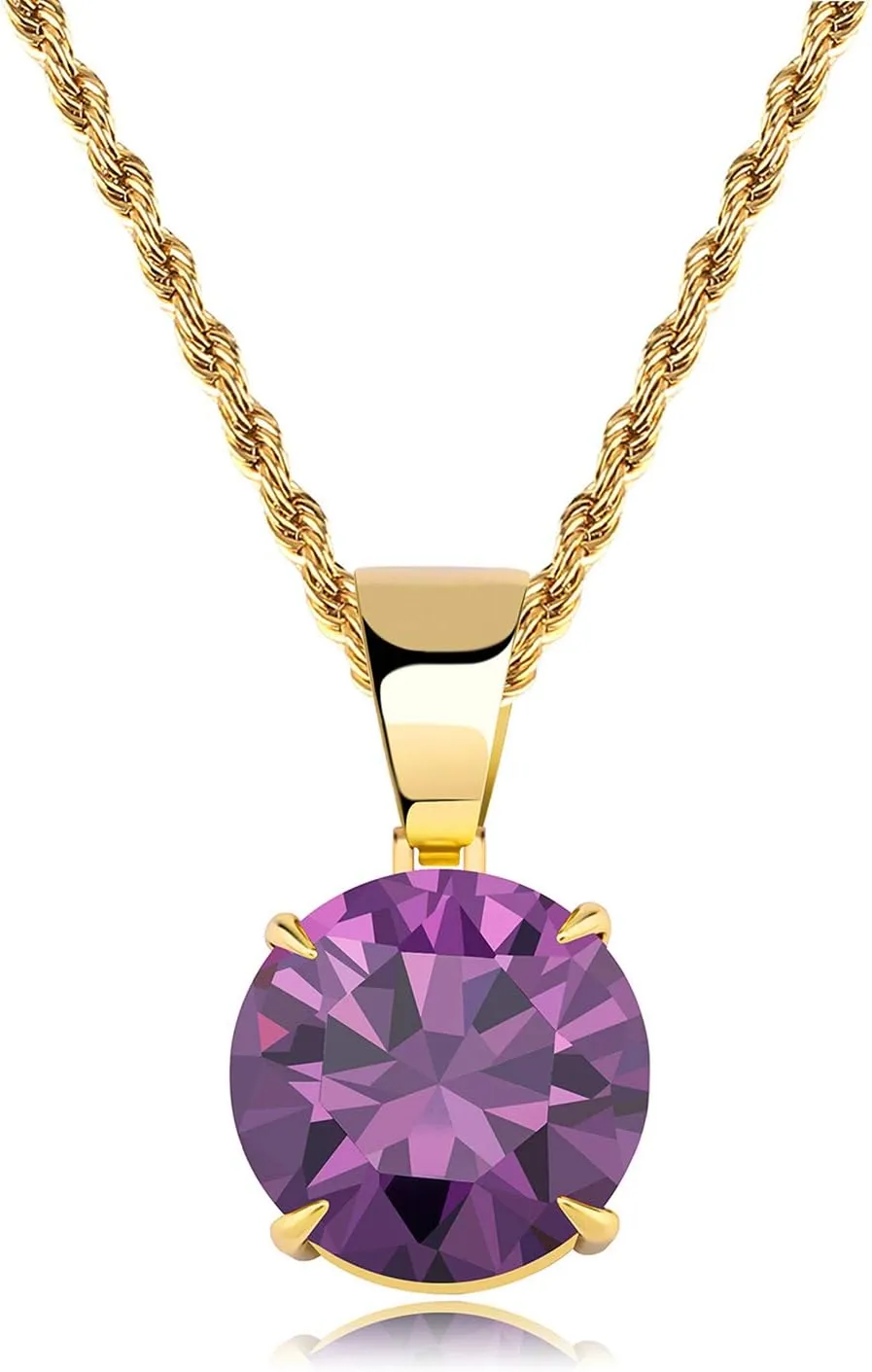 JINAO 15MM 4 Colors Solitaire Colorful Cubic Zirconia Pendant Necklace for Women Elegant Jewelry with Stainless Steel Rope Chain